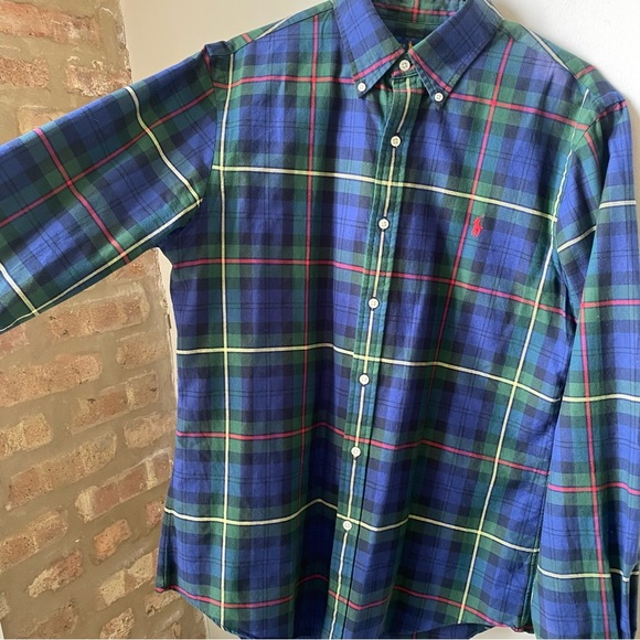 Ralph Lauren Men's Blue Plaid Shirt Size Large Slim Fit Excellent Condition - Picture 5 of 10